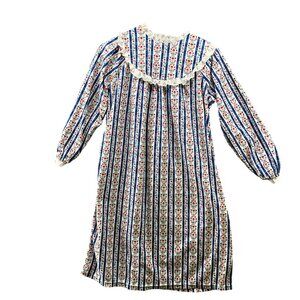Lanz of Salzburg Girls M 7-8 Nightgown Bib Collar Floral Fleece Long Sleeve